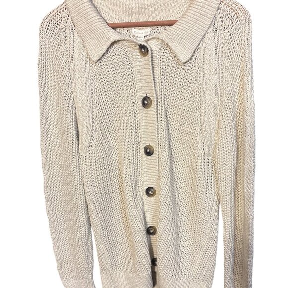 Garnet Hill Womens Button-Front Knit Cardigan Sweater M Linen & Organic Cotton B - Picture 2 of 6